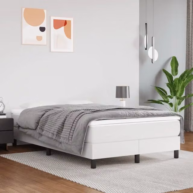 Letto con Giroletto a Molle e Materasso Ibrido vidaXL in Similpelle Bianca L/P: 120 x 200 cm – 1