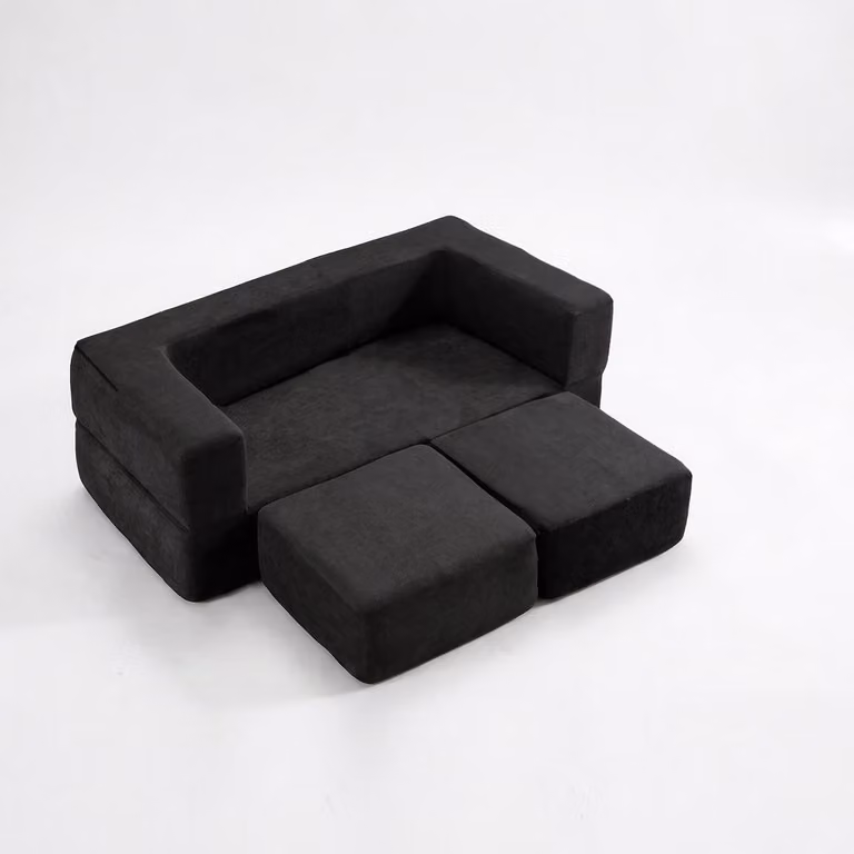 Divano letto in velluto - Divano a due posti - A forma di "U" - Pieghevole - Schienale imbottito - Imballato sottovuoto - Nero