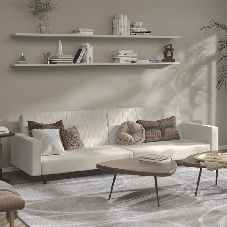 vidaXL Divano Letto Click-Clack 2 Posti in Velluto Beige con Struttura in Legno Solido e Poggiatesta Regolabile, L/P/H: 220 x 90 x 69 cm