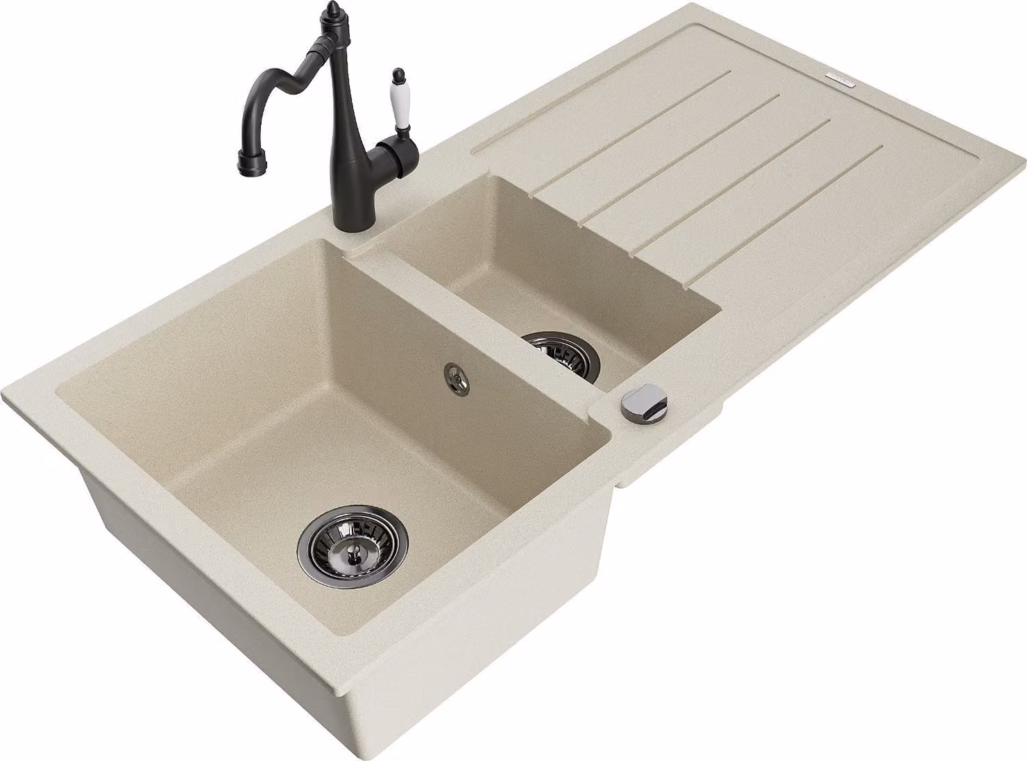 Mexen Andres lavello in granito 1,5 vasca con scolapiatti e rubinetto da cucina Carla, beige - 6515-69-670700-70