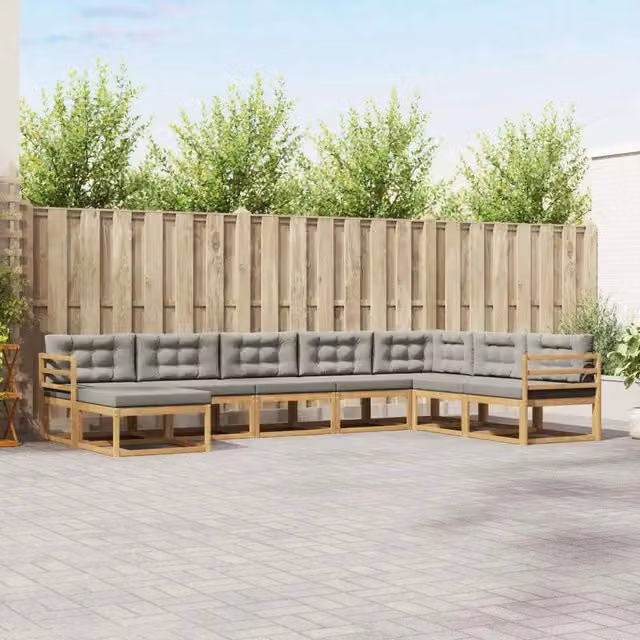 Set di divani da esterno a L vidaXL in legno di acacia con cuscini Bianco e Grigio – 1