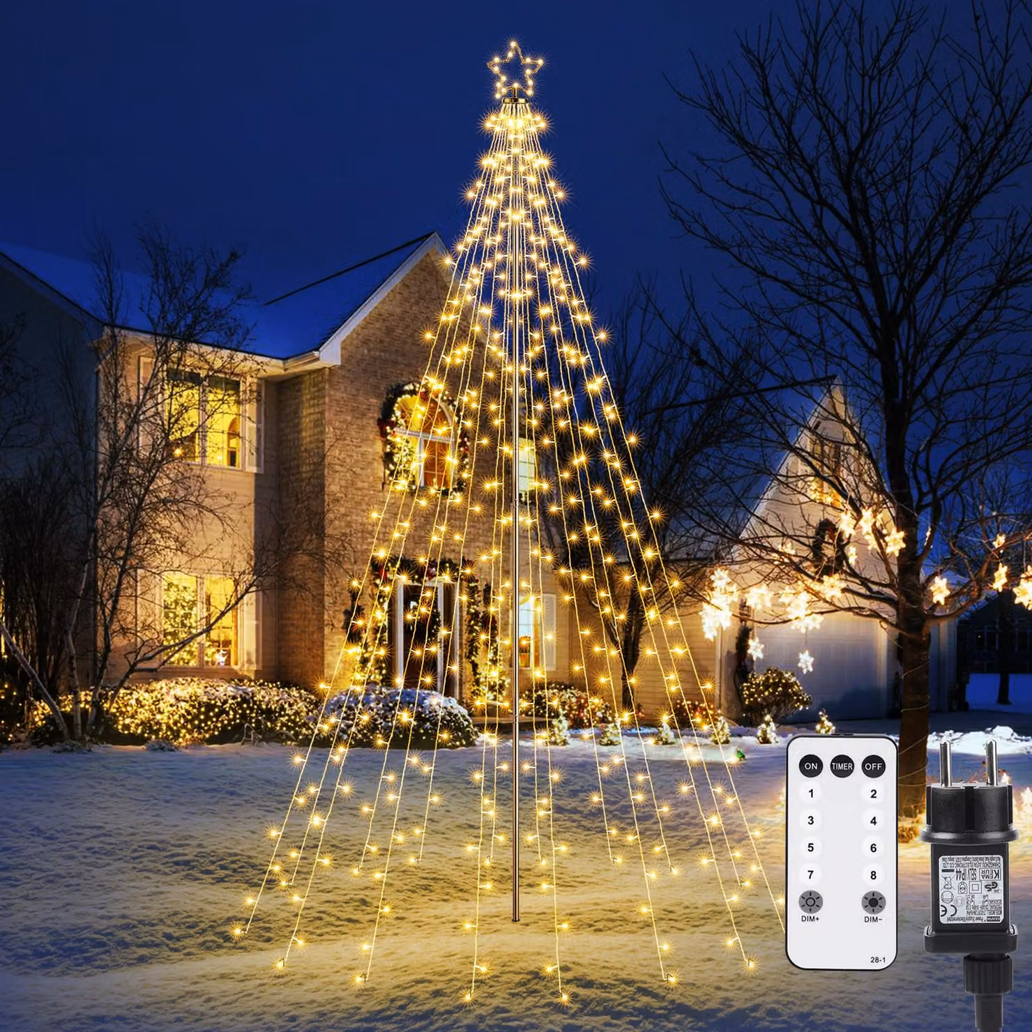 Illuminazione natalizia a LED, luce bianco caldo, 2,1 metri di lunghezza, 12 fili, 8 modalità, grado di protezione IP44