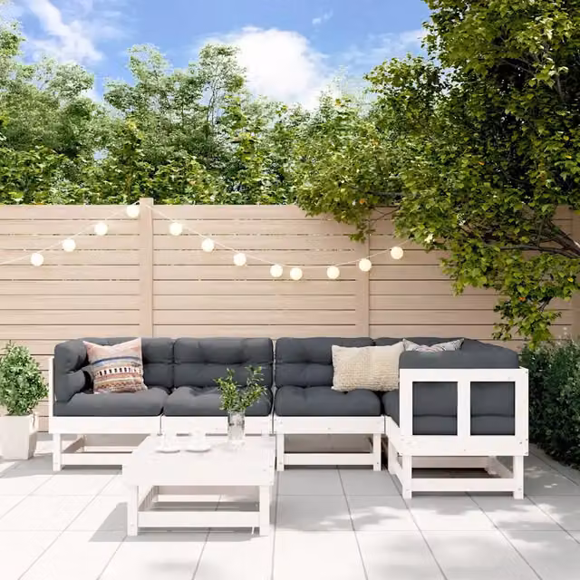 Set Divani da Giardino 6pz con Cuscini in Legno Massello Bianco 3185984