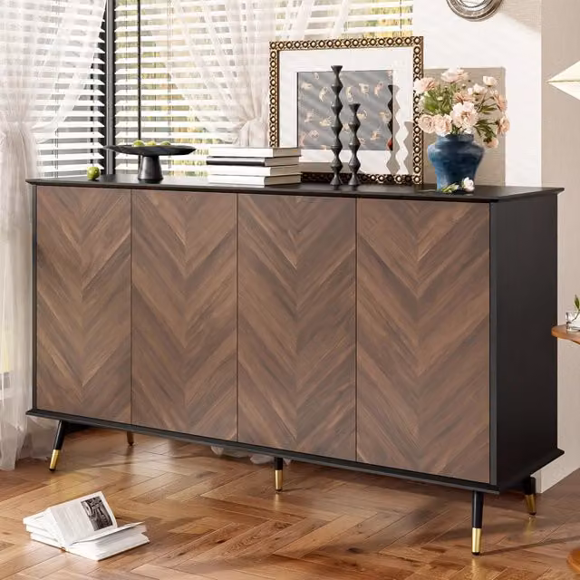 Sideboard con Ante e Ripiani ¨C Xylo ¨C Legno MDF, Metallo, Motivo Spina di Pesce