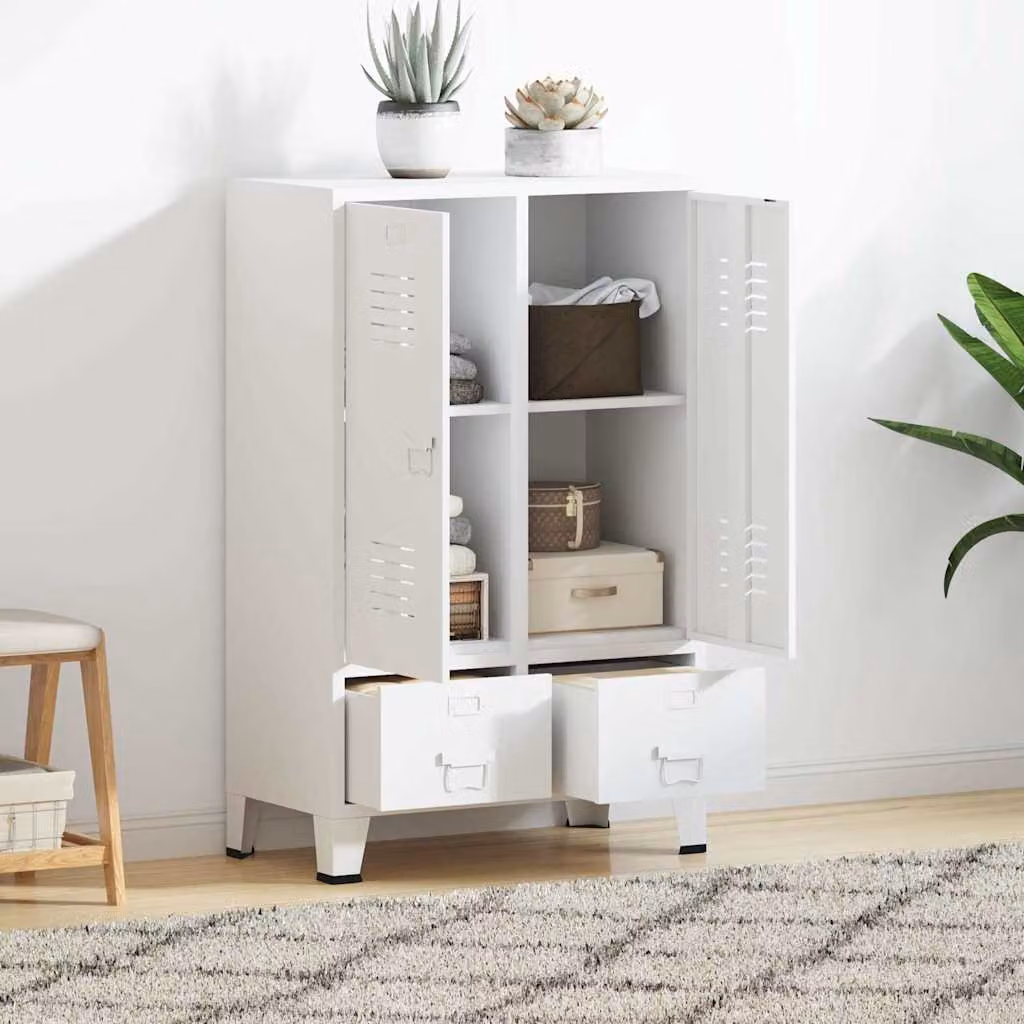 Armadio Industriale vidaXL in Metallo Bianco con Ripiani Interni L: 67 cm, P: 35 cm, H: 107 cm