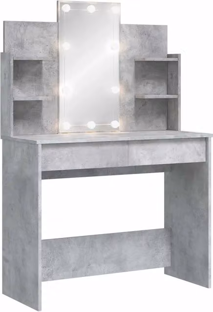 Toeletta | Tavolo da Trucco con Luci LED Grigio Cemento 96x40x142 cm