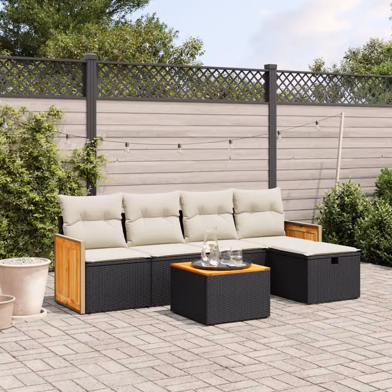 Set Divano da Giardino vidaXL 6 pz a Forma a L con Cuscini Nero in Polyrattan e Acciaio Verniciato a Polvere