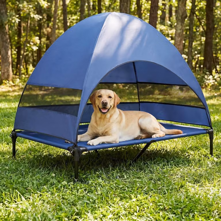 Cuccia per cani con tetto e design rialzato – Impermeabile, adatta a cani di grossa taglia. Dimensioni: 44 x 20 x 15 cm. Colore: blu navy