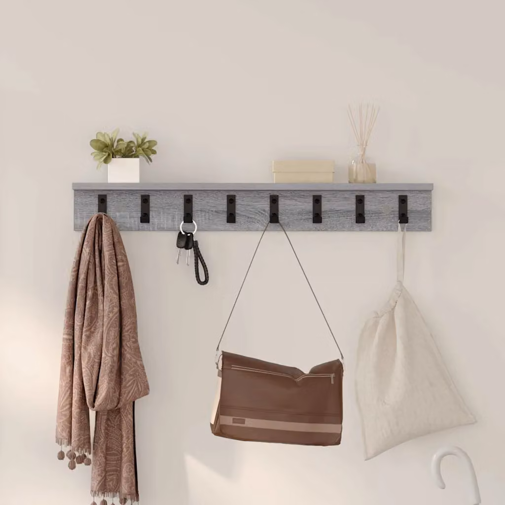 vidaXL Appendiabiti a muro moderno in MDF Grigio con ganci distribuiti L: 80 cm, P: 10,5 cm, H: 10,5 cm