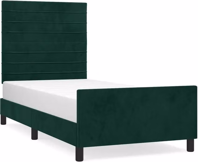 Letto singolo per adulti in velluto verde scuro con struttura in legno di larice e rete a doghe rigide L: 80 cm, P: 200 cm, H: 83 cm – 1