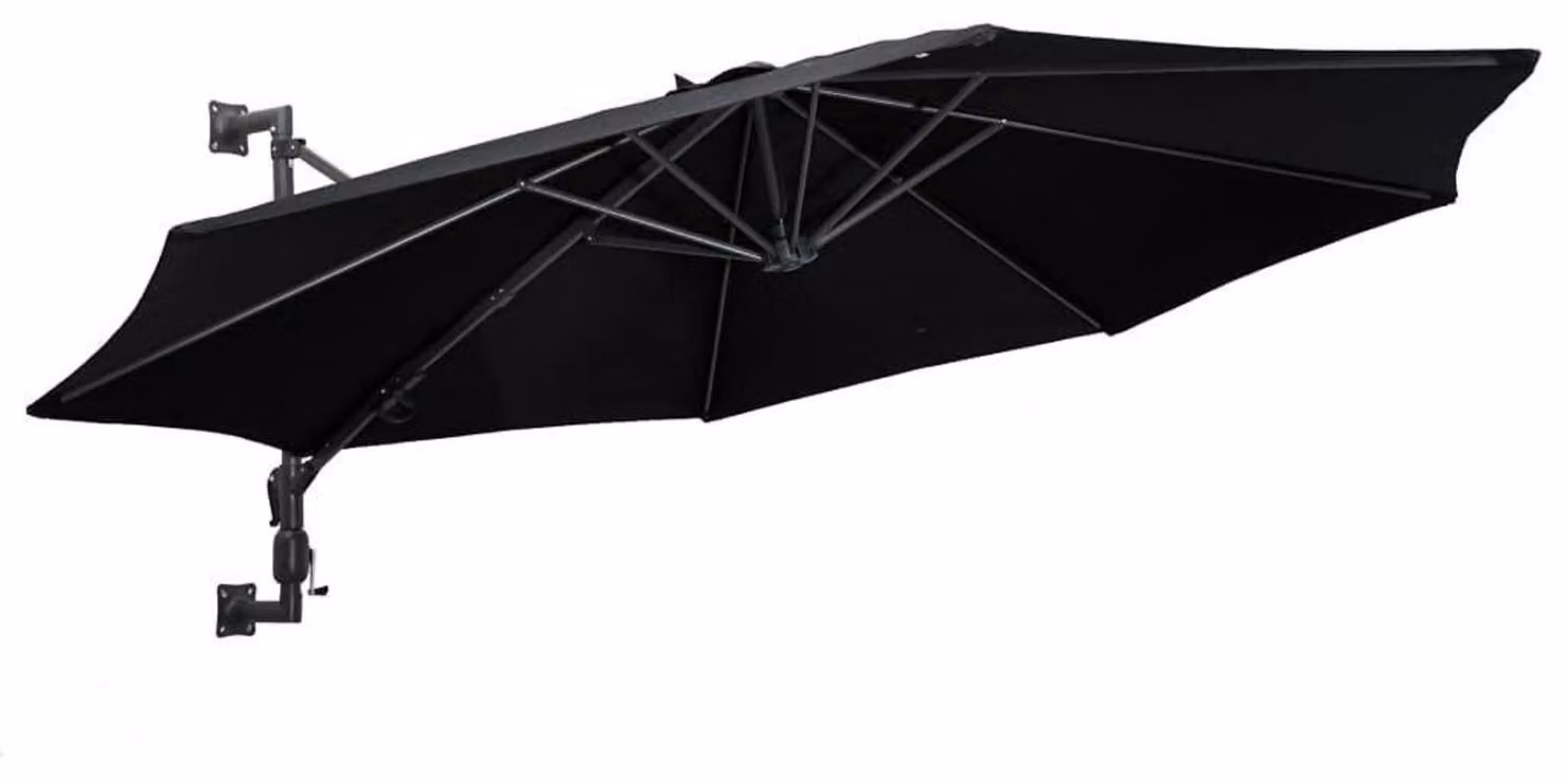 Ombrellone da giardino con asta, diametro 300 cm, 8 stecche, sistema di apertura a manovella, colore nero