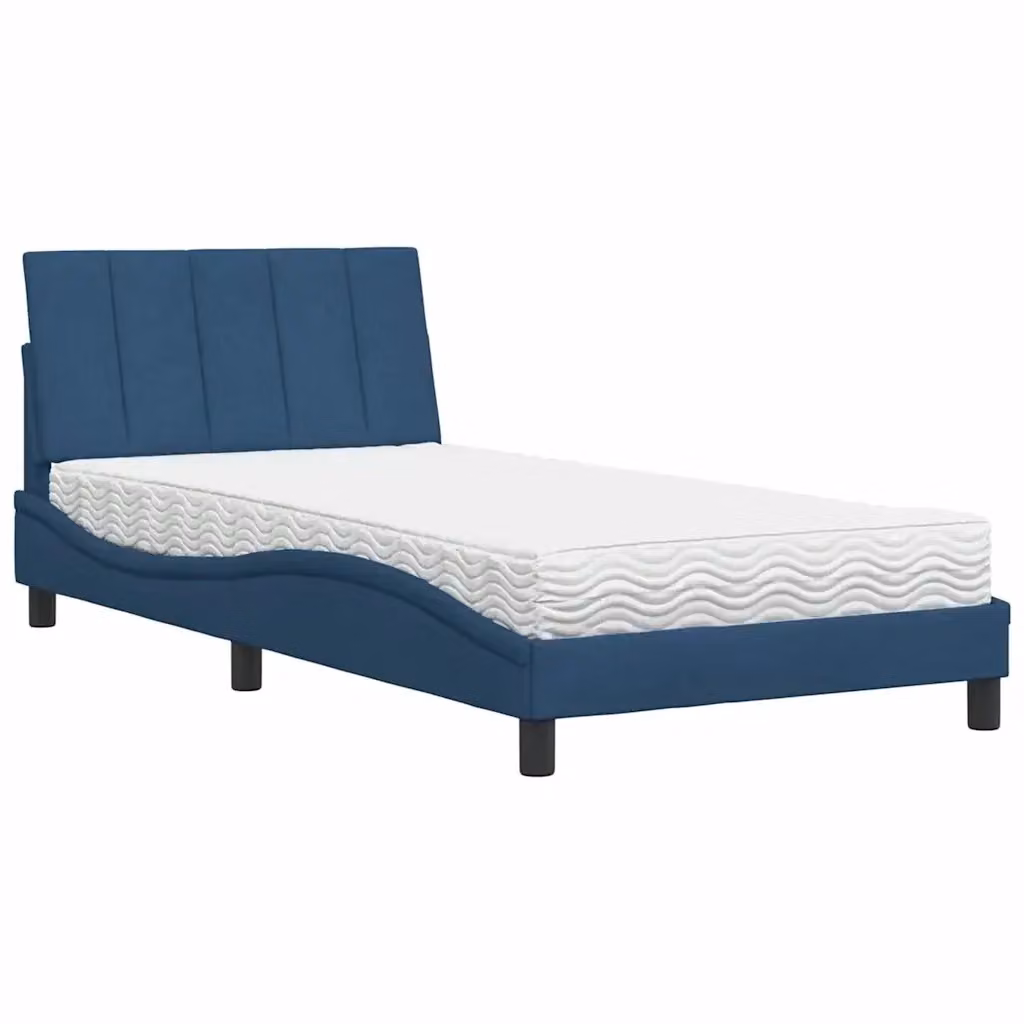 Letto con Materasso Hanko vidaXL in Tessuto Blu e Bianco L/P: 100 x 200 cm – 2