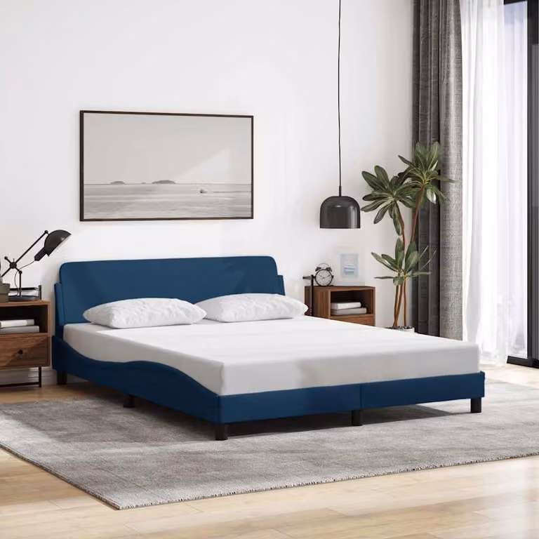 Giroletto con Testiera Dover vidaXL in Tessuto Blu, L/P: 160 x 200 cm