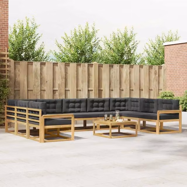 Set di 10 divani da esterno vidaXL in legno di acacia con cuscini bianchi e antracite per giardino e terrazza – 1