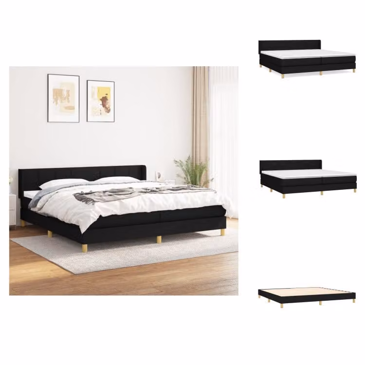 vidaXL Letto a molle con materasso nero 200x200 cm in tessuto - Letti e strutture letto