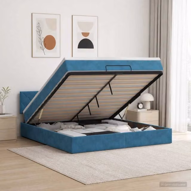 Letto Ottomano con Materasso e LED vidaXL Blu, L/P/H: 160 x 200 x 88 cm – 1