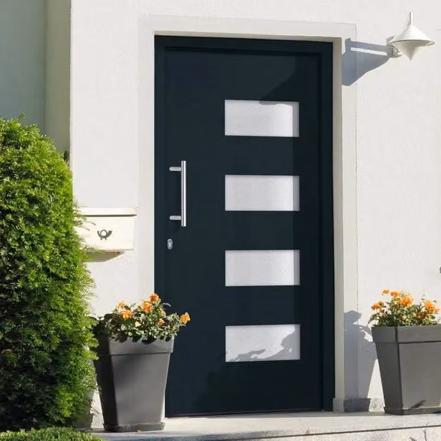 Porta d'Ingresso Moderna vidaXL in Alluminio e PVC Colore Antracite L: 100 cm, H: 210 cm – 1