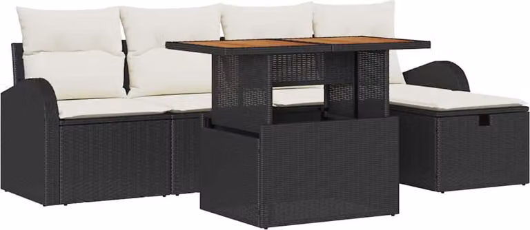 Set Divano da Giardino 6 pcs Nero polyrattan