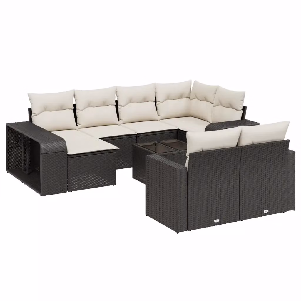 vidaXL Set Divani da Giardino 11 pz a Forma a U con Cuscini e Tavolino in Polyrattan Nero e Acciaio – 2