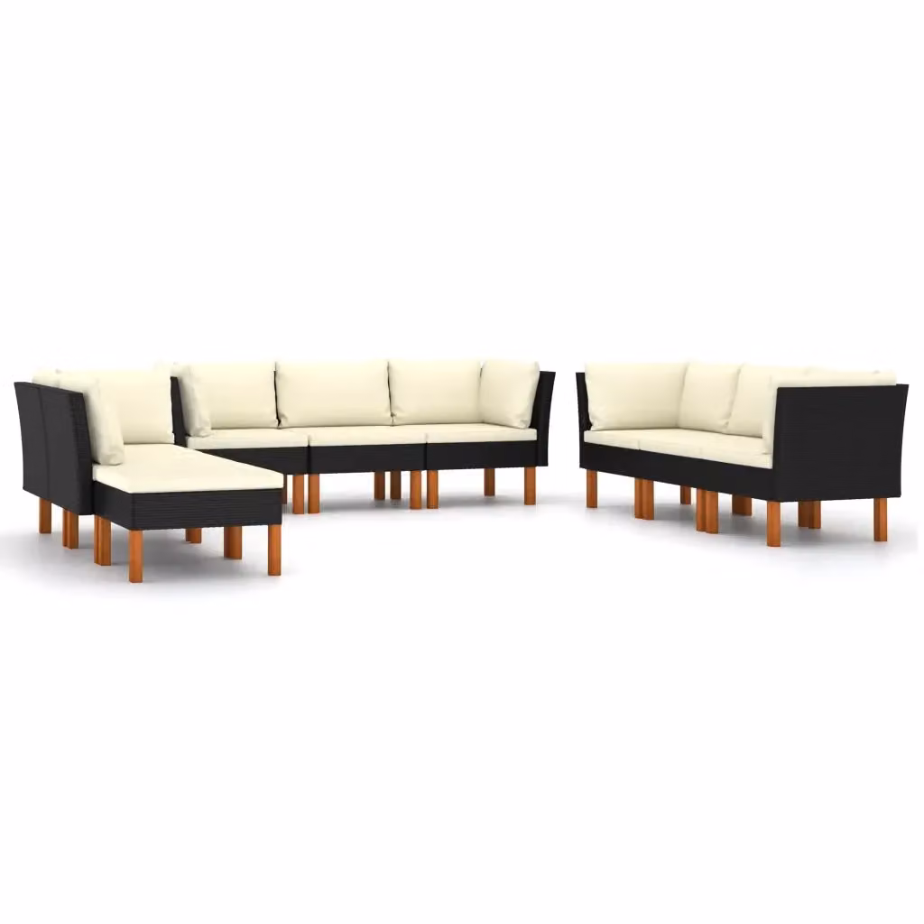 vidaXL Set Divani da Giardino a L con Cuscini, Struttura in Metallo e Polyrattan Nero e Bianco – 2