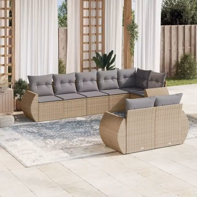 vidaXL Set Divano da Giardino a L 8 pz in Polyrattan con Cuscini Beige e Grigio