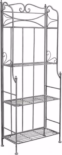 Scaffale Noelle Cosmac in metallo con 4 piani, stile shabby chic, colore bianco ossidato e argento, L: 61 cm, P: 32 cm, H: 156 cm