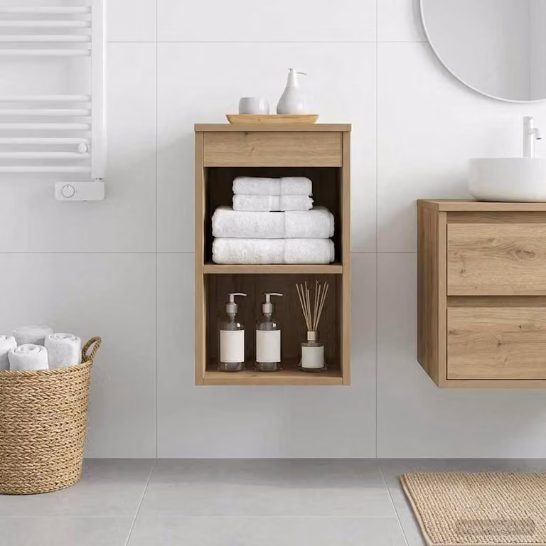 Armadio da bagno moderno vidaXL in legno rovere marrone con ripiani interni L/P/H: 30 x 41 x 50 cm