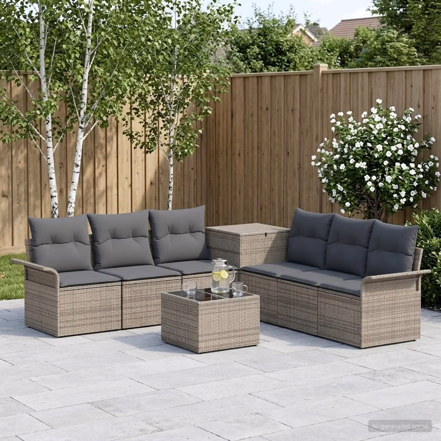 Set di divani da giardino vidaXL a forma di U composto da 8 pezzi in stile moderno, colore grigio e antracite, con struttura in metallo e cuscini inclusi
