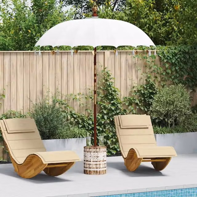 Ombrello balinese con base vidaXL in legno, colori bianco e beige, L/P/H: 190 x 190 x 250 cm – 1