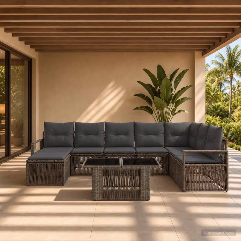Set Divano da Giardino vidaXL 9 pz in Polyrattan Grigio e Antracite con Cuscini e Tavolino