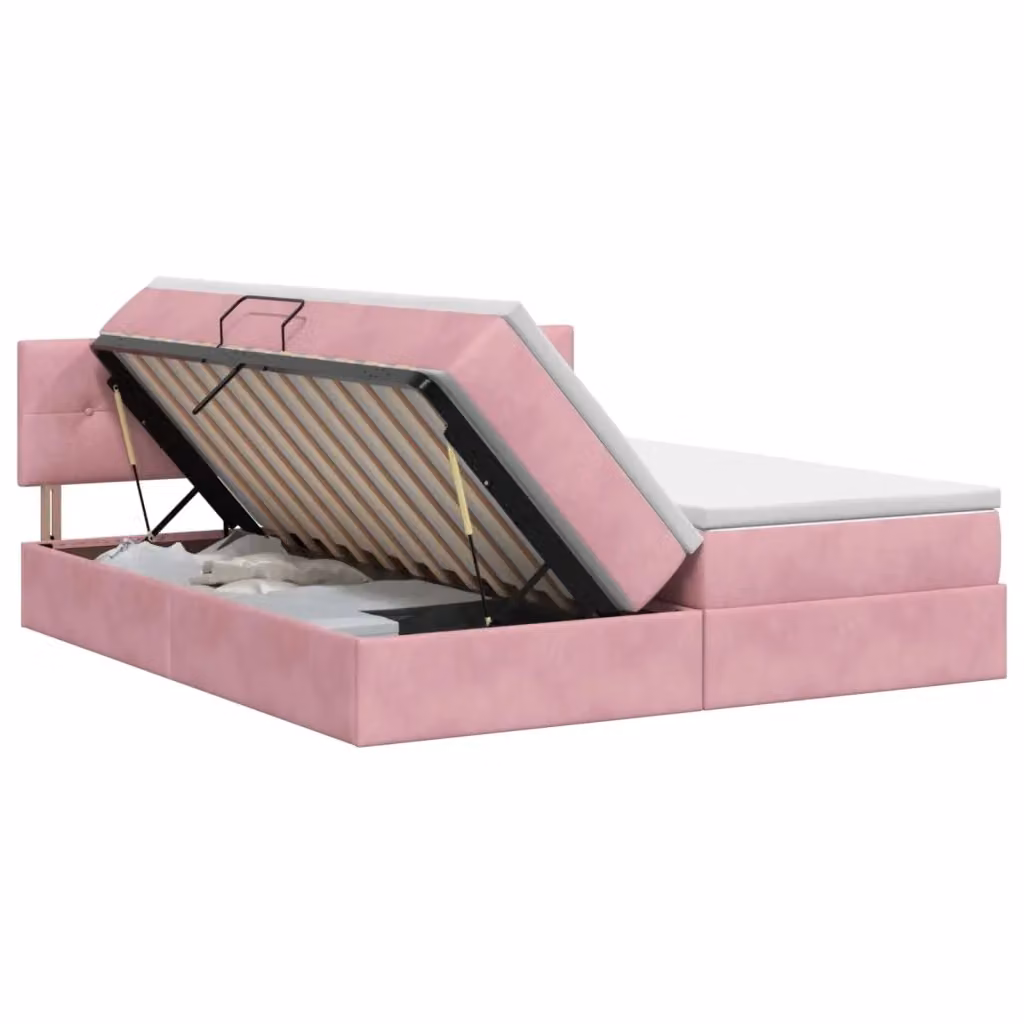 Letto con contenitore e testiera vidaXL in velluto rosa e bianco L/P/H: 200 x 200 x 140 cm – 2