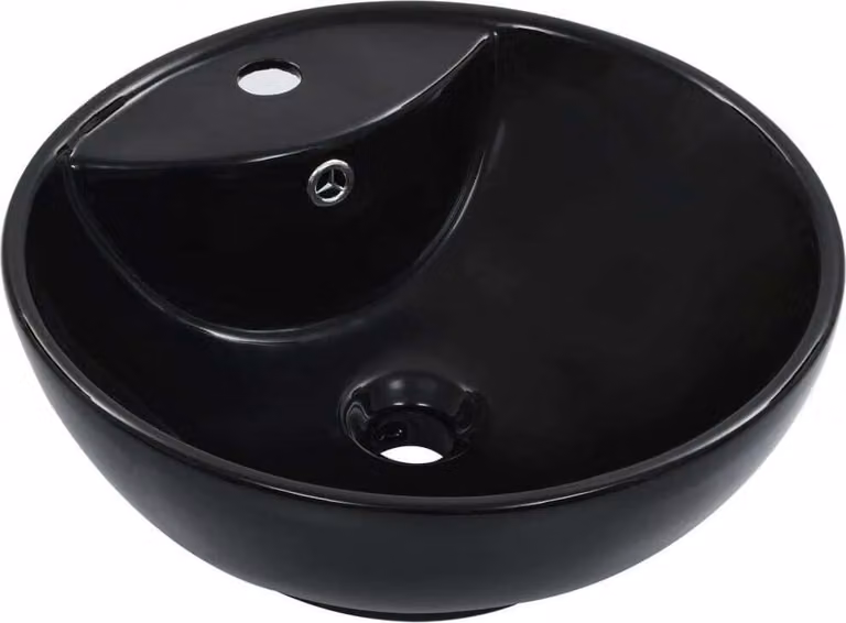 The Living Store Lavabo con troppopieno 46,5 x 18 cm in Vetroceramica nera