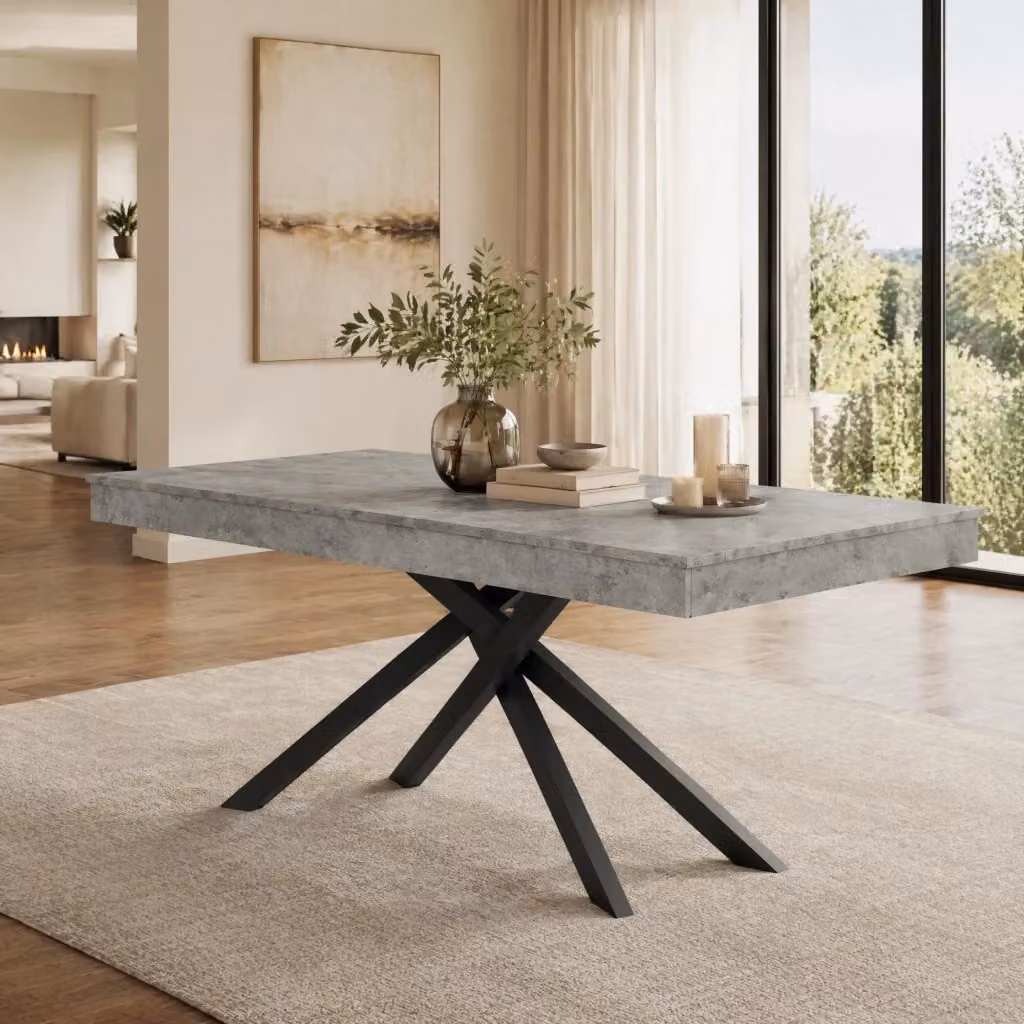 Tavolo da pranzo allungabile Mivray moderno con piano in MDF opaco e gambe a X in metallo grigio L: 160 cm, P: 80 cm, H: 76 cm – 2
