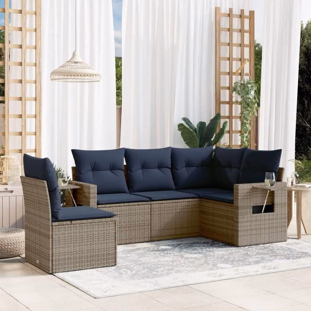 Maison Exclusive - Set di 5 divani da giardino con cuscini, grigio, polyrattan
