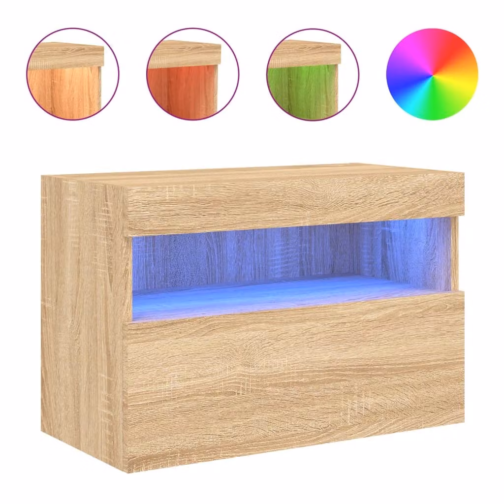 Mobile TV a Parete con Luci LED Rovere Sonoma 60x30x40 cm