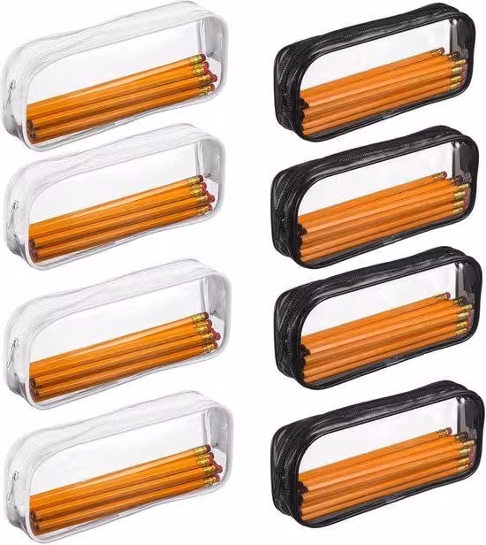 Astuccio in PVC trasparente, 8 scomparti, grande, con cerniera