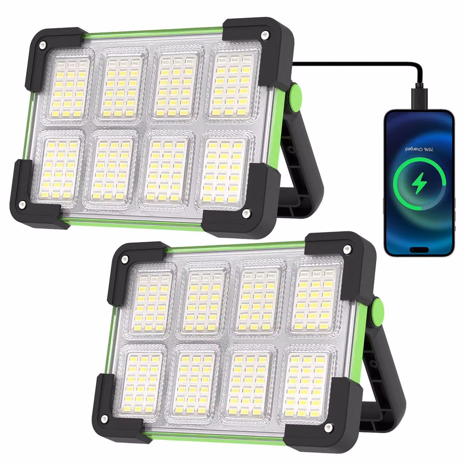 Lampada a LED per esterni, confezione da 2 pezzi, con batteria, 4 modalità, dimmerabile, colore verde, ricaricabile