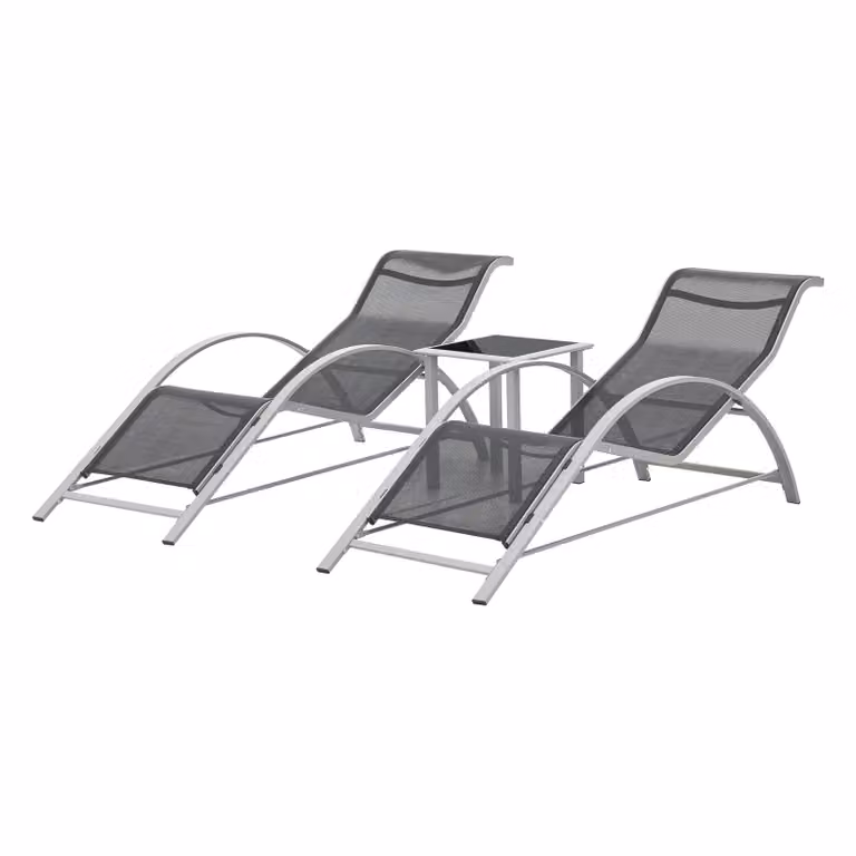 In And OutdoorSet da giardino Thalia - 3 pezzi - 2 lettini 1 tavolo - Grigio e nero - Look elegante