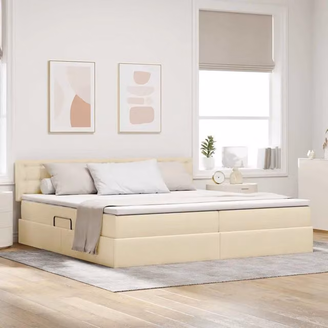 Letto con contenitore e materasso a molle vidaXL, colore beige, con illuminazione LED e porte USB, L/P/H: 200 x 200 x 204 cm