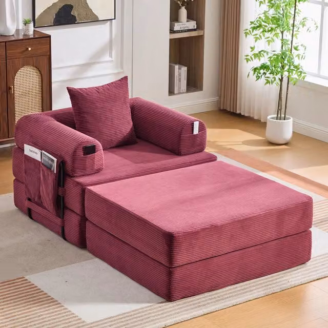 Poltrona Relax con Poggiapiedi e Cuscino ¨C Xylo ¨C Tessuto a Coste, Braccioli, Struttura in Metallo