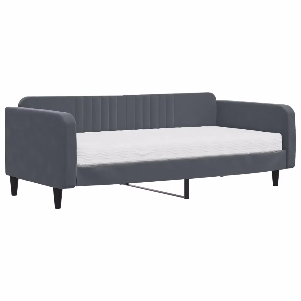Divano Letto Moderno vidaXL in Velluto Grigio con Materasso in Schiuma L/P/H: 223 x 110 x 75 cm, Dimensioni Materasso: 100 x 200 cm – 2