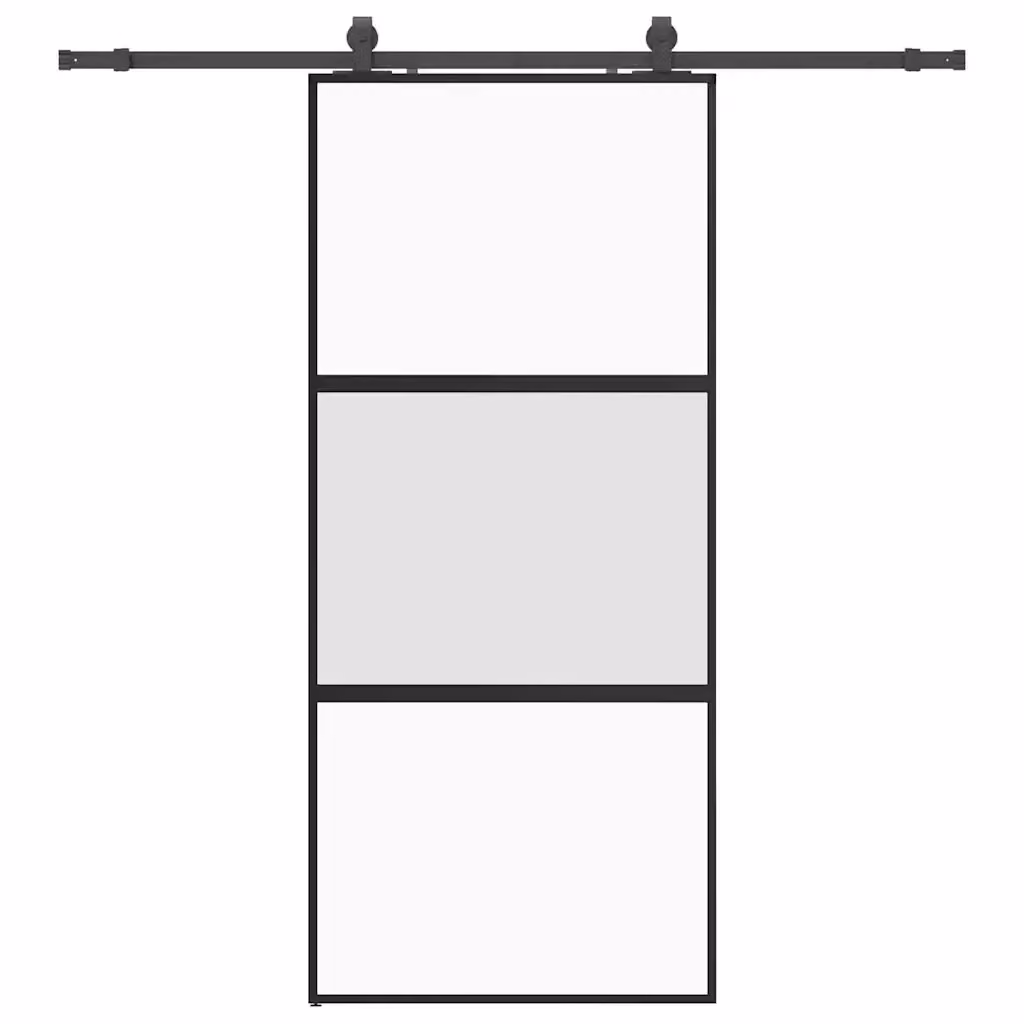 Porta Scorrevole Moderna vidaXL in Vetro Temperato Trasparente con Ferramenta Nera L: 90 cm, H: 205 cm – 2