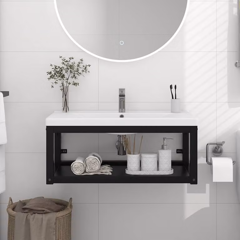 Struttura per lavabo a parete vidaXL in metallo nero opaco L: 79 cm, P: 38 cm, H: 31 cm