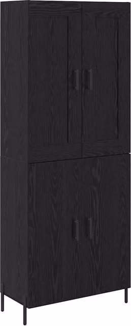 Set di 2 credenze moderne DESIGN IN in legno multistrato e metallo, colore rovere e nero, con ante a battente e ripiani interni, ideali per soggiorno o sala da pranzo, L/P/H: 180 x 34 x 69,5 cm
