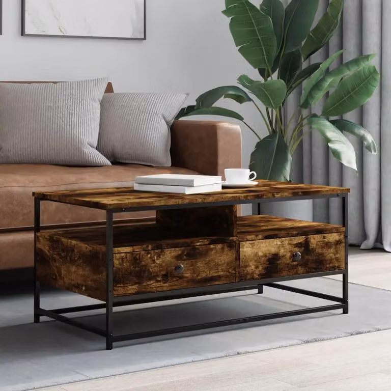 vidaXL Tavolino da salotto moderno in legno e metallo, colore marrone rovere, L 100 x P 51 x H 45 cm