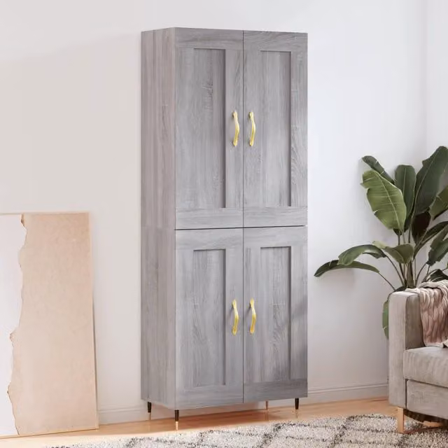 Credenza moderna vidaXL in legno e metallo, Grigio, L: 69,5 cm, P: 34 cm, H: 180 cm