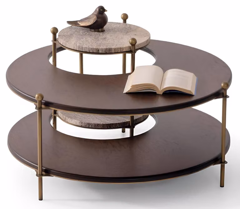 Eleganter Runder Couchtisch Zweistockiger Beistelltisch Metallfüße