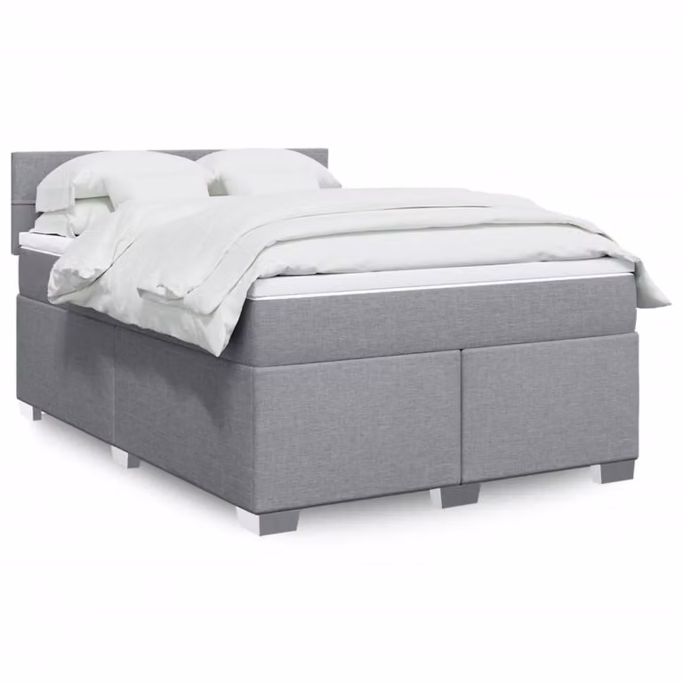 vidaXL Giroletto a Molle con Materasso Ibrido in Tessuto Grigio e Bianco, L/P: 160 x 200 cm