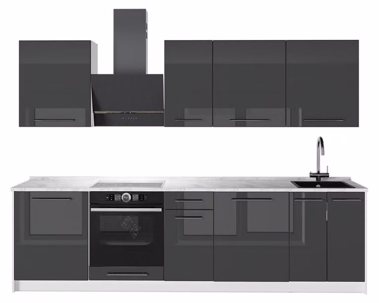Cucina componibile Vicco Fame-Line Antracite lucido/Bianco 280 cm, PL Marmo, Model 64222
