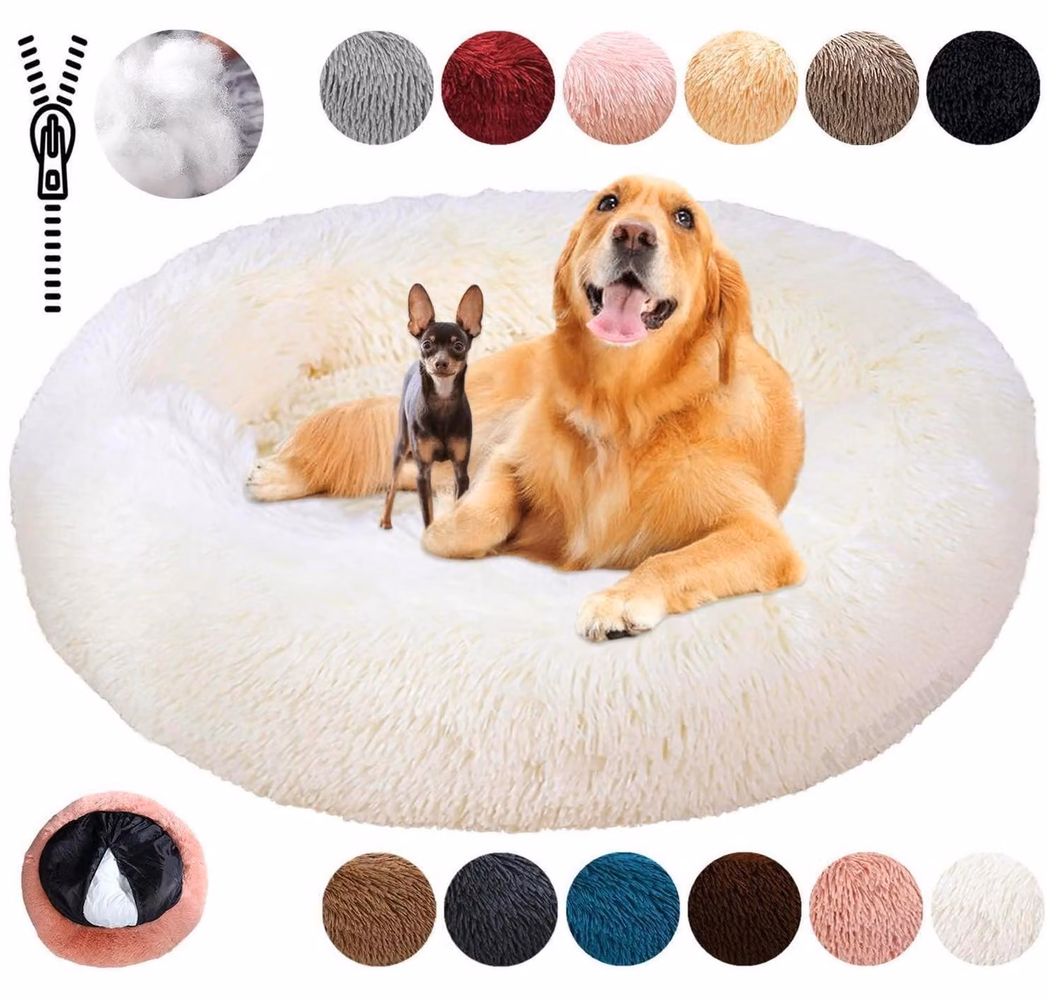 Cuccia per cani, forma rotonda, morbida e soffice, design a ciambella, comoda, lavabile, colore bianco, dimensioni S (50 cm)